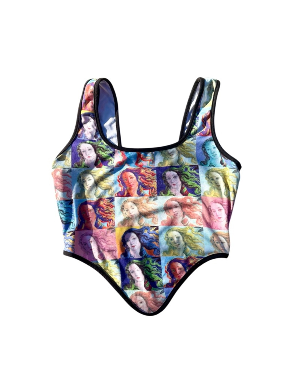 Multicolor Pop Art Botticelli-Inspired Corset Crop Top XS/S